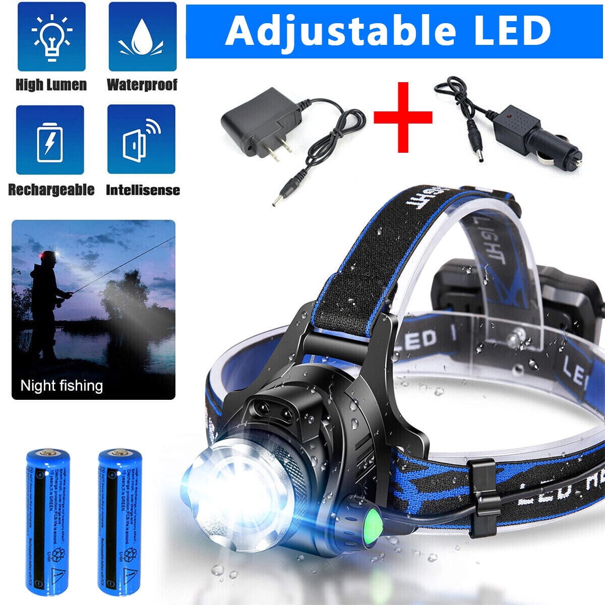 Rechargeable LED Headlamp Flashlight - High Lumens Zoomable Beam, Adjustable Head Strap, Tactical Light for Camping/Hiking/Outdoor Use