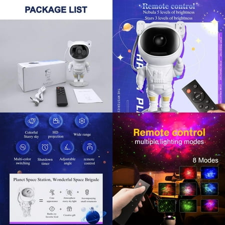 

WAGZOQN Colorful Astronaut Projector Night Lamp - Creative LED Starry Light with Rotating Design and 3D Effects - Ideal Birthday Present for Kids Fun Toy Room Star Projector