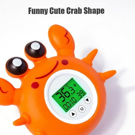 Bath Thermometer with Room Temperature Tri-color Backlit Display Fahrenheit and Celsius Lovely Crab Shape Bath Toy Bathtub Safety Temperature Thermometer