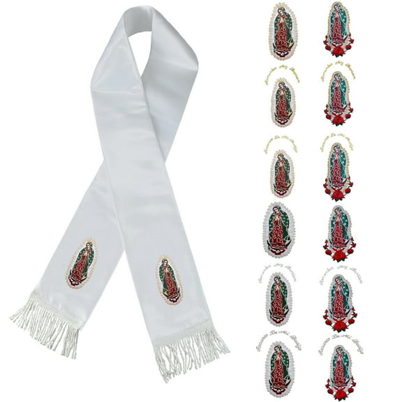 Color Lady of Guadalupe Embroidery Christening Stole Scarf Sash New Born 7 yrs