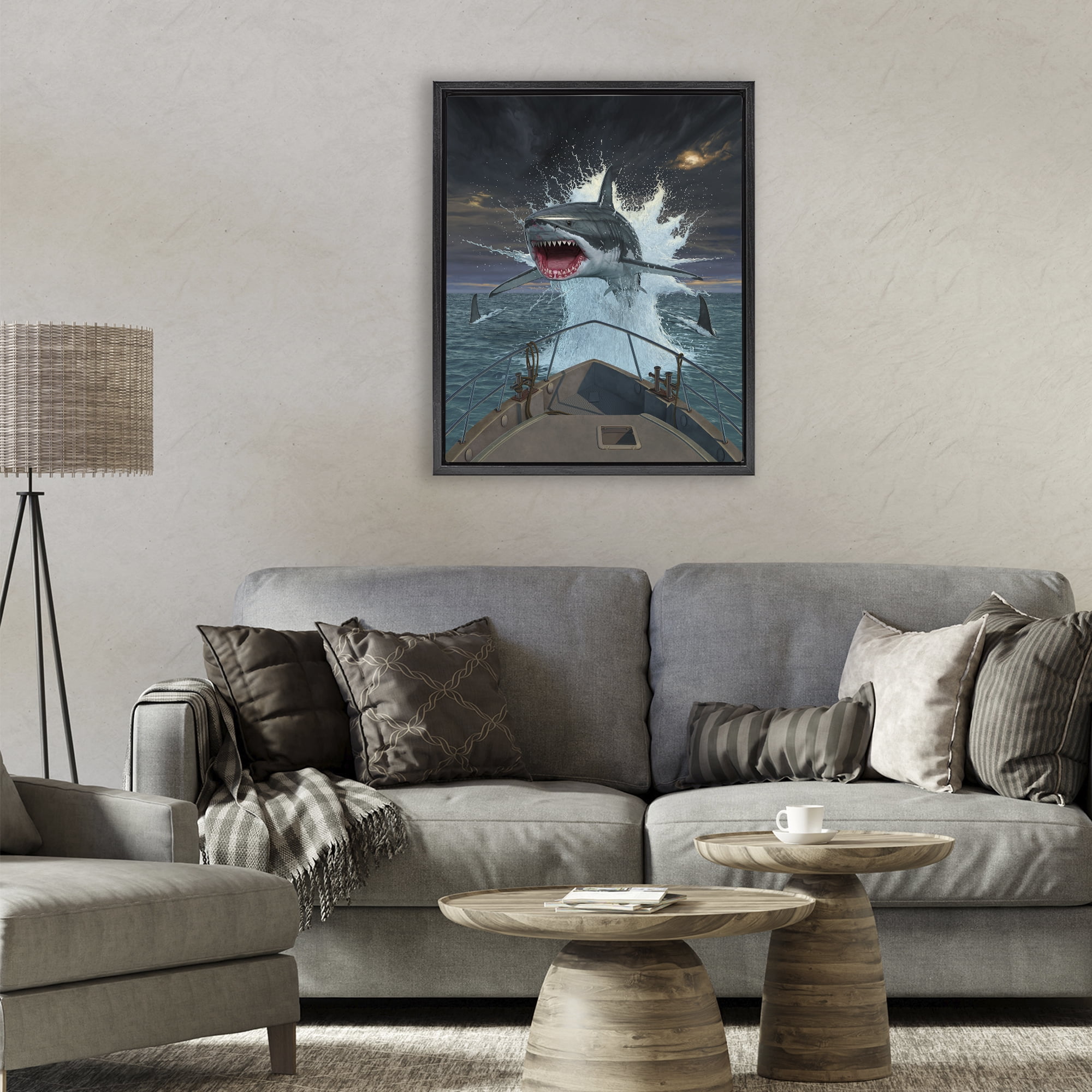 Stupell Industries Fish Out Of Water Black Framed Floater Canvas Wall Art, design by Vincent Hie