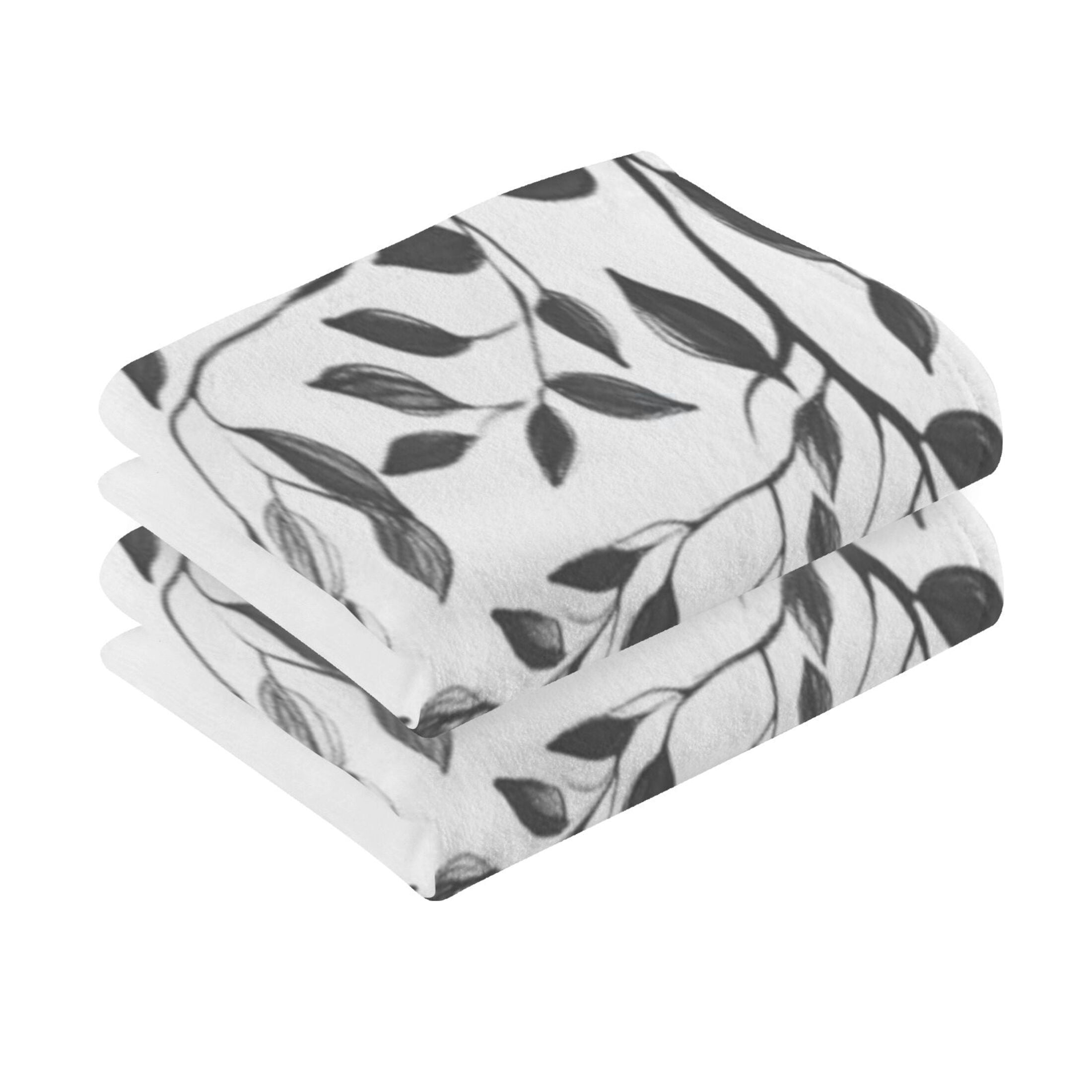 Cotton Towel Two-Piece 16x28 Inch One Sizex2 Face Towel Set Towel Set Cotton Hand Bath Towel Bathroom Beach Black Leaf Print