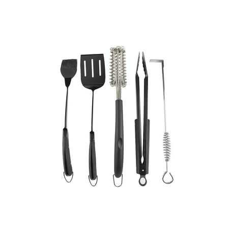 PitMaster King 5pc Silicon Ergonomic Handle Grill Cook & Clean Set with Spatula, Tongs, Basting Brush, Cleaning Tools