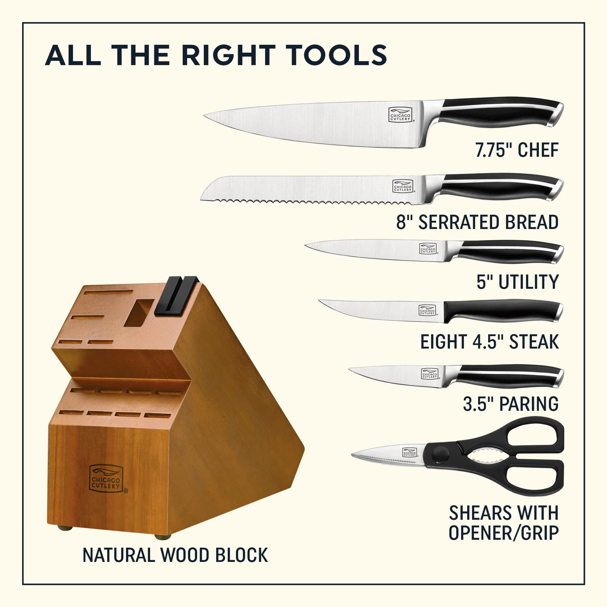 Chicago Cutlery Elston 16-Piece Kitchen Knife Set with Wood Block 