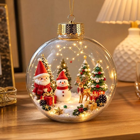 Glowing Christmas Story Ornament, Light Up Mini Christmas Ornament with Warm LED, 3D Miniature Holiday Scene Hanging Decoration for Christmas Tree, Home and Holiday Decor (Angels Christmas Tree)