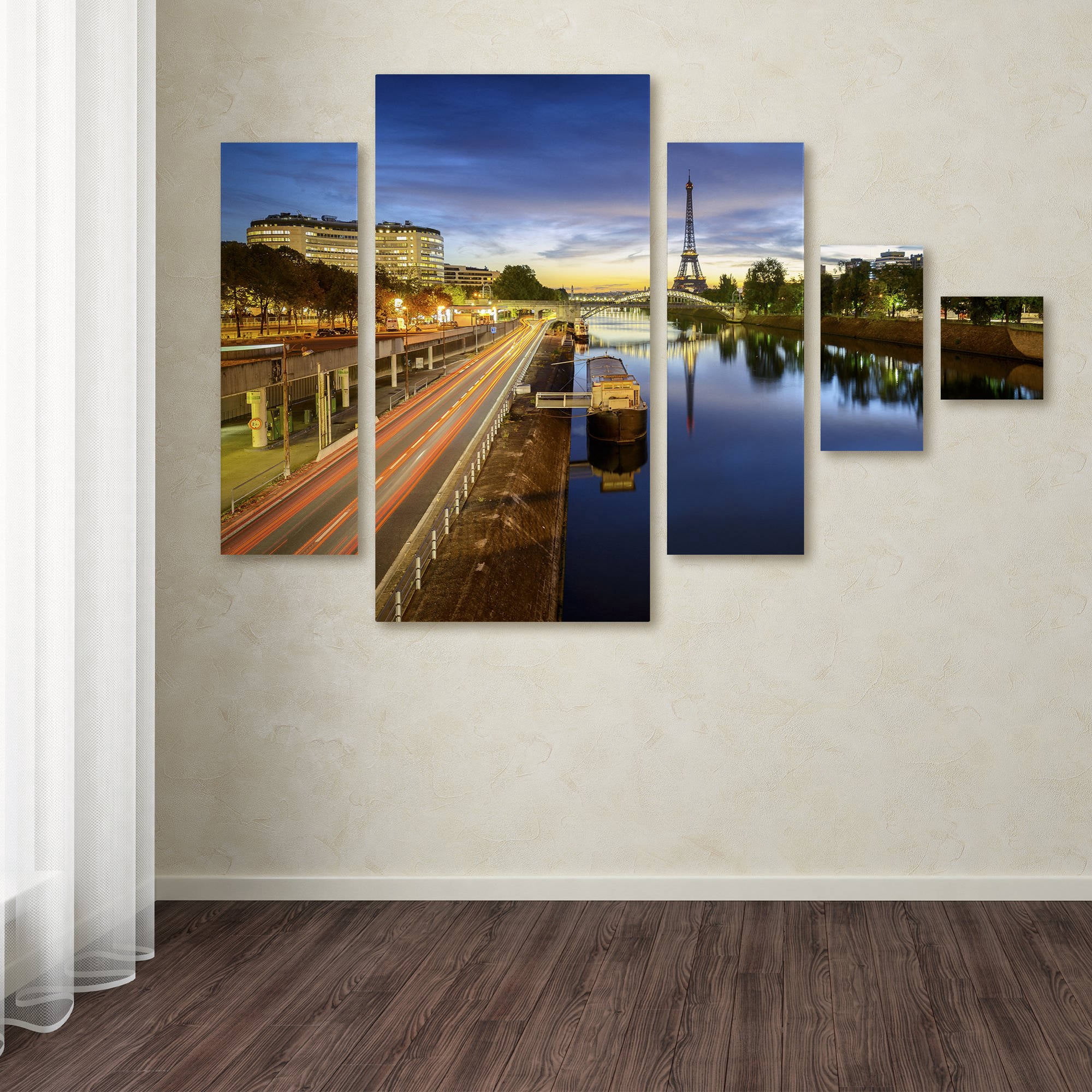 Trademark Fine Art "Blue Hour in Paris" Canvas Art by Mathieu Rivrin 5-Piece Multi-Panel Art Set