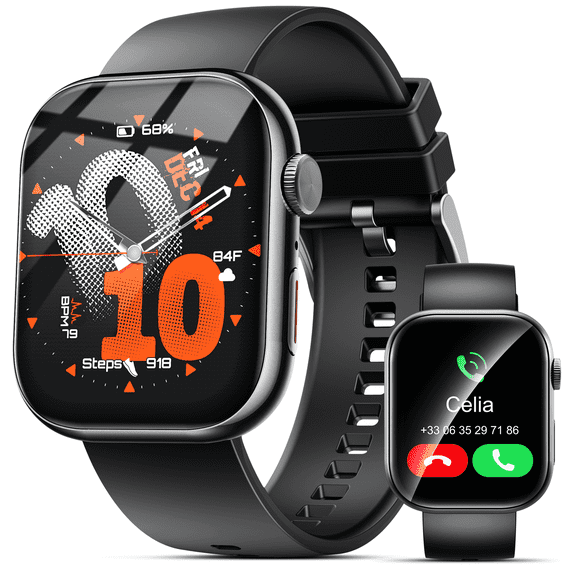 Smart Watch for Men Women, 2.01" HD Touchsreen, Bluetooth Calling, IP68 Water-Resistance, 180 Sports Modes, Health, Fitness & Sleep Tracker, Timer, Fitness Watch for Android/iOS, Black