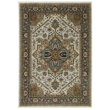 Oriental Weavers Aberdeen Area Rug - 1144W - 7'10" x 10'10" - in Beige/ Sky Blue - Vintage Inspired, Stain Resistant, Family and Pet Friendly , Dining, Living Room Rug