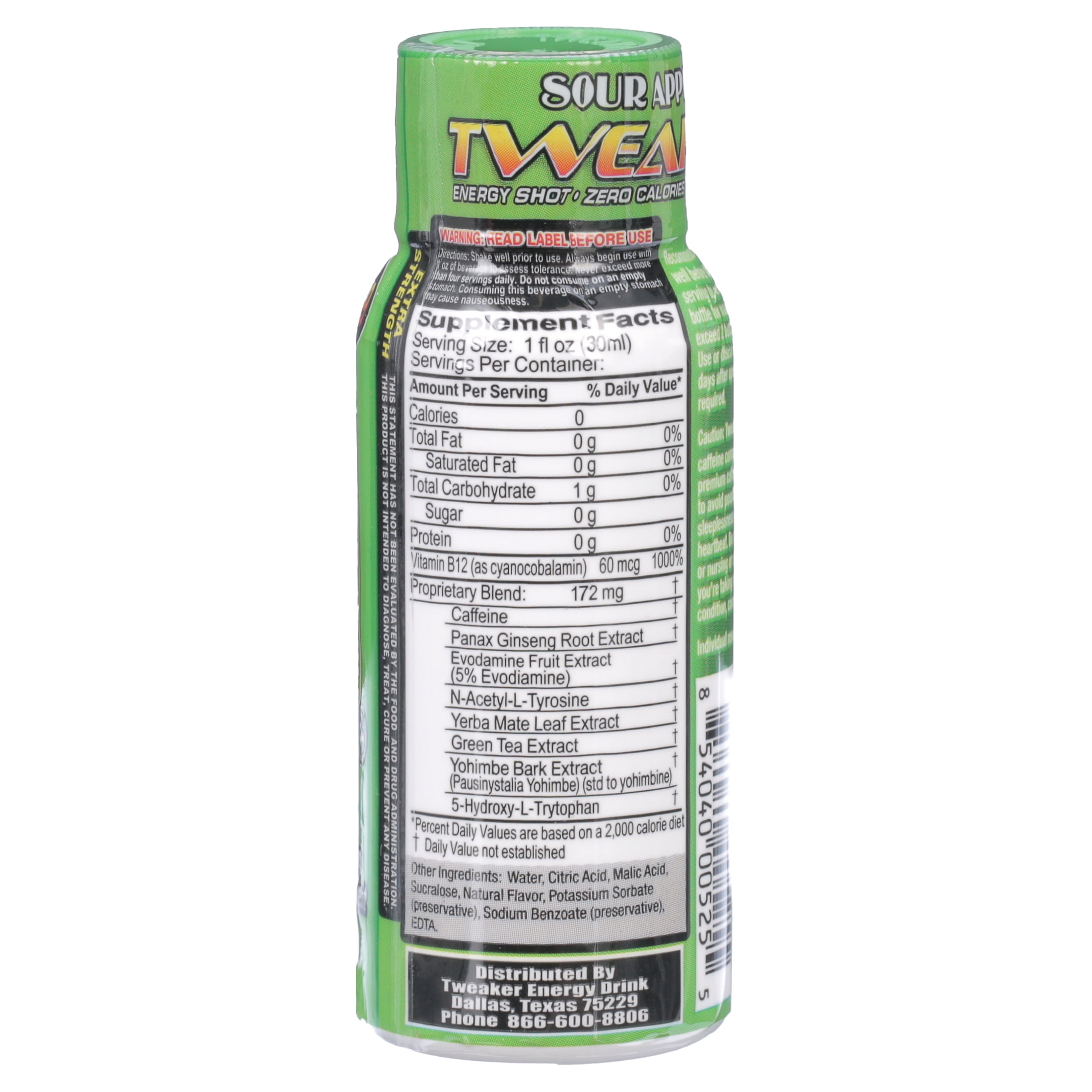 Tweaker Energy Shot, Sour Apple, Extra Strength, 2 fl oz, 12 Count
