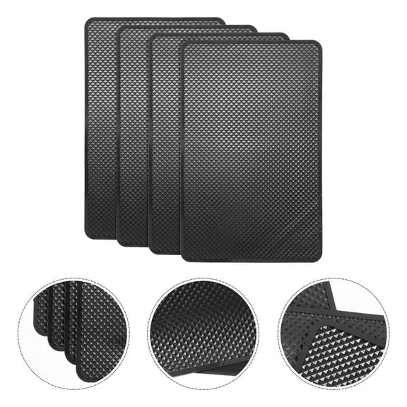 AURARMLET 4-Pack Non-Slip Car Dashboard Pads with Rectangular Grid Texture, Black Silicone Anti-Slip Mat Protectors