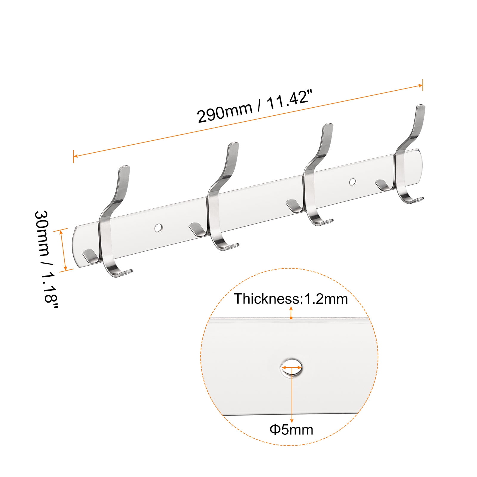 Unique Bargains Stainless Steel Wall Mounted Coat Rack Hooks for Hanging Silver 4 Hooks