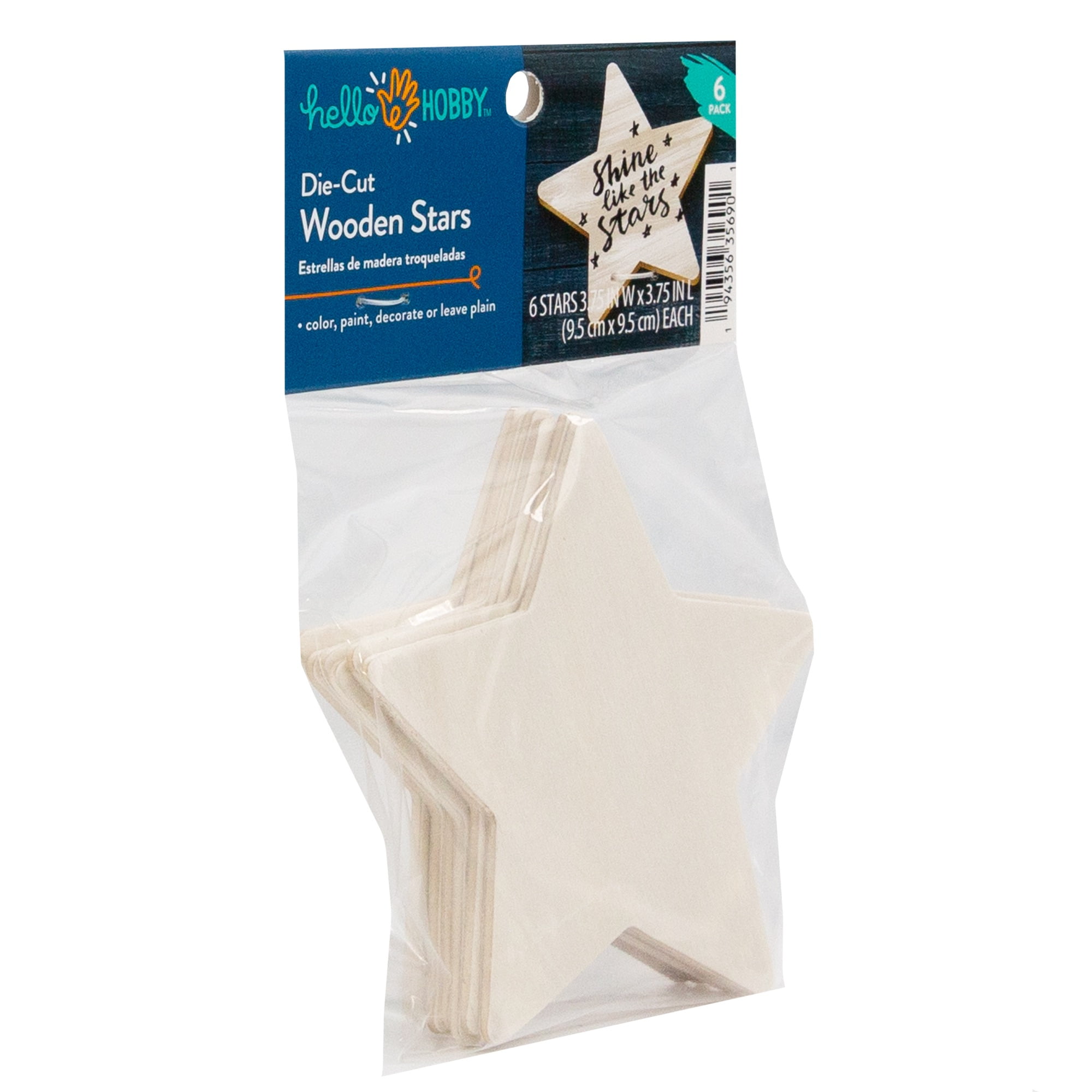 Hello Hobby Unfinished Wood Star Shapes, 6-Pack
