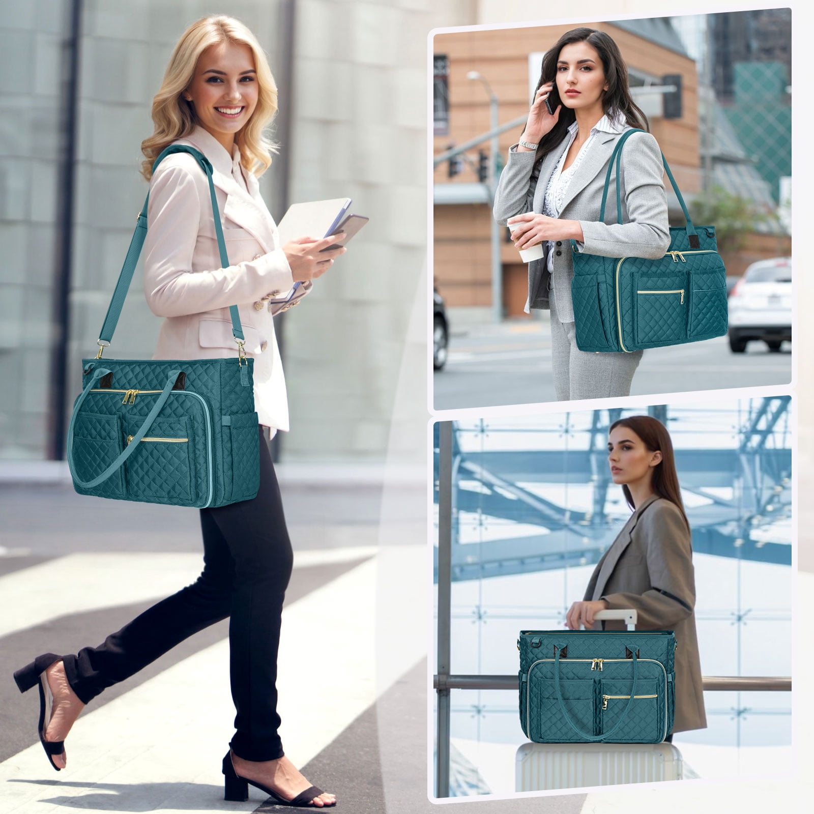 RAINSMORE Teacher Tote Bag 15.6 inch Laptop Bag for Women Work Bags Laptop Tote Nurse Bag Professional Computer Messenger with Insulated Pocket, Laptop Briefcase for Office, College, Nursing
