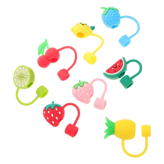 Masteelf 8pcs Cute Fruit Silicone Straw Covers Cap Reusable Straw Tips For 10mm Straws Office Home Travel Holiday Drinking Straw Toppers