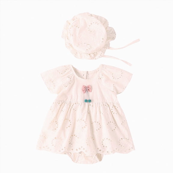 KPOPLK 2 Piece Baby Girl Clothes Infant Summer Romper Cotton Linen Newborn Essentials Photography Preemie Outfits with Hat(0-3 Months,Pink)