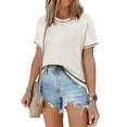thumbnail image 2 of Womens Tops Trendy Casual Short Sleeve Shirts Crewneck Knit Sweater Top White S, 2 of 9