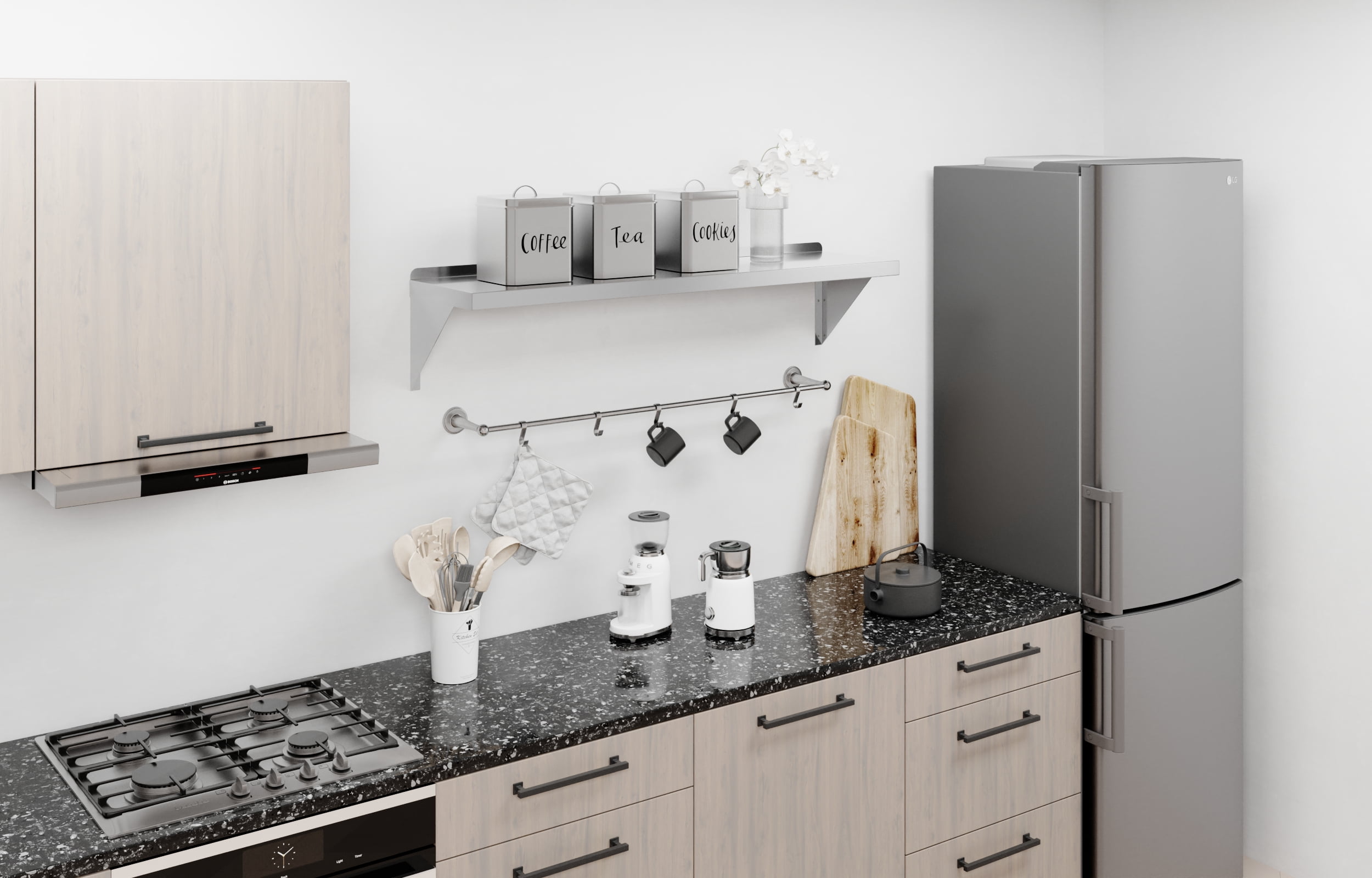 AmGood 12" Width x 48" Length | Stainless Steel Wall Shelf | Square Edge | Metal Shelving | Heavy Duty | Commercial Grade | Wall Mount | NSF Certified