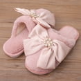 thumbnail image 3 of Women's Fuzzy Rhinestone Bow Memory Foam Slippers Warm Gifts Trendy House Pink Slippers Anti-Skid Rubber House Shoes for Lady Mom Indoor Outdoor（Size：7-8）, 3 of 6