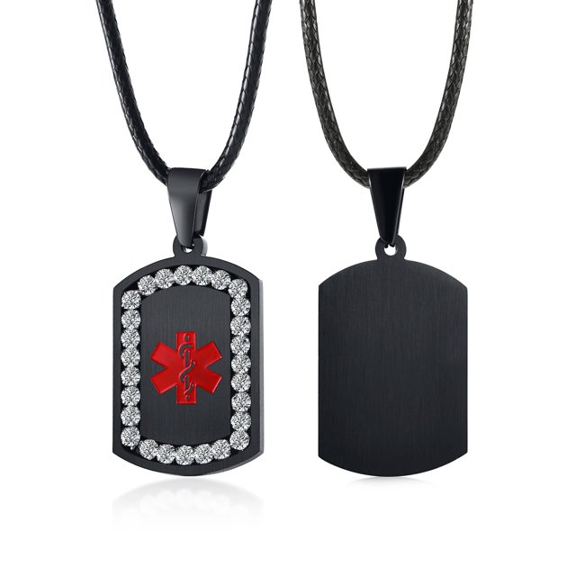 Collar de identificación de Alerta Médica para Mujeres y hombres, Etiqueta de perro de acero inoxidable personalizada, Collar de enfermedad de contacto de emergencia, Vnox (espalda grabada gratis)