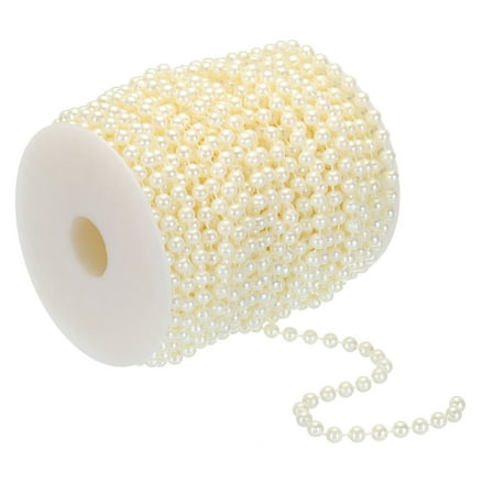 Uxcell 6mm Faux Pearl Beads Garland, 82 Ft Pearl String Chain Pearl Roll, Beige