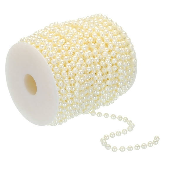 Uxcell 6mm Faux Pearl Beads Garland, 82 Ft Pearl String Chain Pearl Roll, Beige