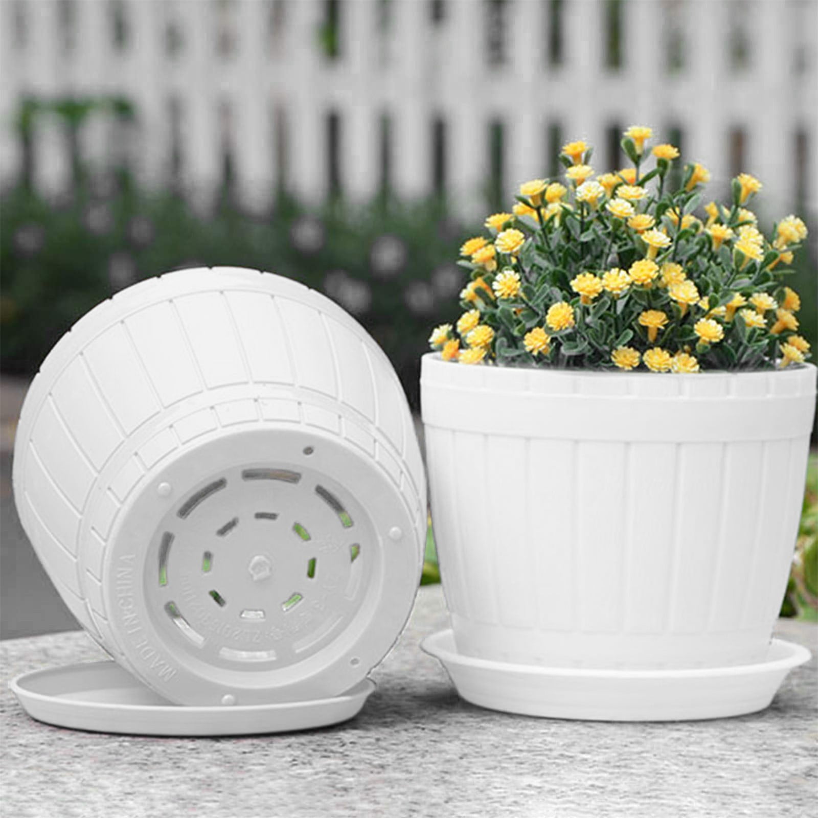 CHELIASD 3PCS 6.3 Inch White Large Wide Plastic Plant Pots, Big Flower Pots for Indoor Outdoor Plants, Planters with Drainage Holes & Saucers for Garden House Plants Home Gardening Supplies