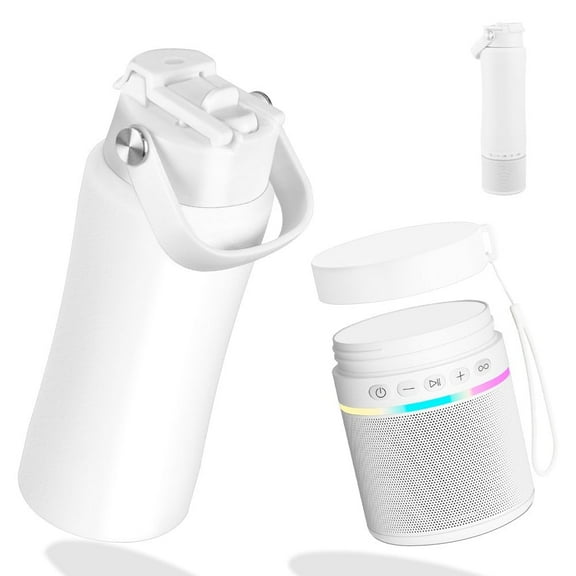 MYONAZ Insulated Water Bottle Bluetooth Speaker 2-in-1 18oz Stainless Steel Tumbler with Portable Speaker Ideal for Outdoor, School and Family Activities(White)