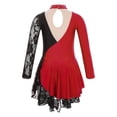 thumbnail image 4 of Alvivi Kids Girls Sparkly Rhinestones Lace Splice Figure Ice Skating Ballet Dance Dress Burgundy 8, 4 of 7