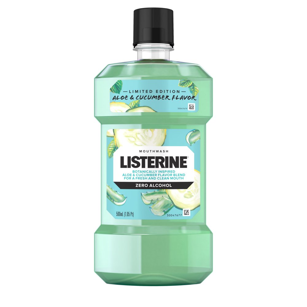 Listerine Zero Alcohol Mouthwash, Aloe & Cucumber Flavor, 500 Ml