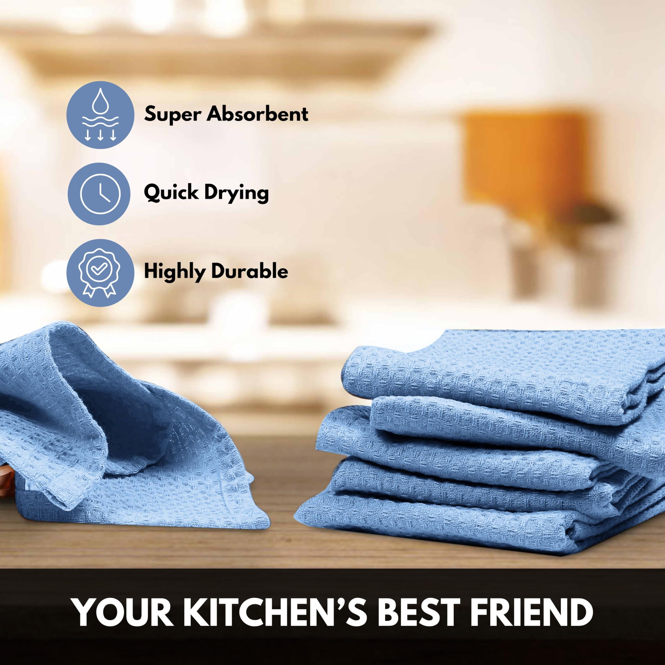 Softopia Cotton Sky Blue Kitchen Dish Towels Set of 12-100% Cotton Waffle Weave, Super Absorbent, Soft, Quick Drying, 16x26 Inches, Ideal for Cleaning, Bar, Tea, and Everyday Use, Light Blue
