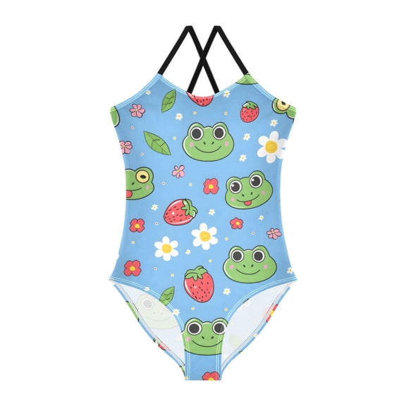 Frog Girls' One-Piece Swimwear 3T-10T Soft Stretchy for Beach Pool Water Park