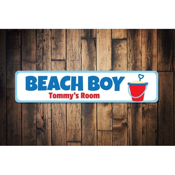 (Metal de aluminio) Letrero de chico de playa Letrero con nombre de niño Letrero para habitación de niño Amante de la playa Letrero de metal para sala de juegos Decoración Letreros de cerveza Tamaño: