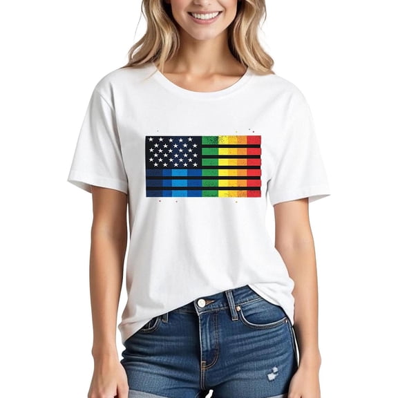 Family Matching Tshirt Mommy and Me Matching Tee Rainbow Flag Print T-Shirt, Summer Short Sleeve Outfits Photoshoots