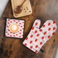 thumbnail image 5 of Strawberry Plants Fruit Flower Bow Kitchen Oven Mitt and Pot Holder Sets 2 Pcs for Baking, Cooking and Grilling, Heat Resistant Up To 392 °F, 5 of 7
