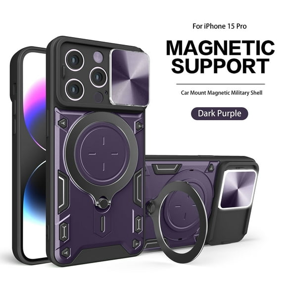 APPLE IPHONE 15 PRO Phone Cases, TPU PC Shockproof Magnetic Phone Case with Free Adjustment Ring Holder for IPHONE 15 PRO in Purple