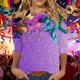 thumbnail image 1 of Ounisa 2025 Womens 3/4 Sleeve Tops Mardi Gras Costumes Fashion Round Neck Color Printed Blouse, 1 of 6