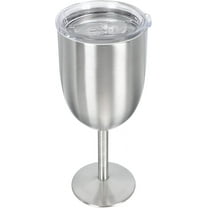 ABCISI Insulated Wine Glasses with Lid Stainless Steel Wine Tumbler with Stem, 10 oz Unbreakable Goblets Stemmed Wine Glasses for Champaign, Cocktail, Home Bar and Nightclub (Silver)