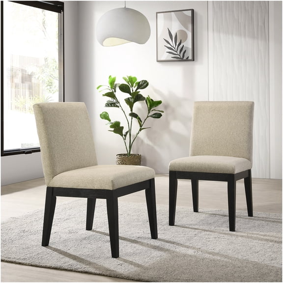 Set of 2 Modern Black Fabric Dining Chairs with Solid Wood Legs for Kitchen and Dining Room