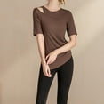 thumbnail image 6 of Women's Cotton Blend Tops Slim Fitted Crew Neck Short Sleeve Sports Yoga Shirts Summer Soft Breathable Blouses (XL, Brown), 6 of 7
