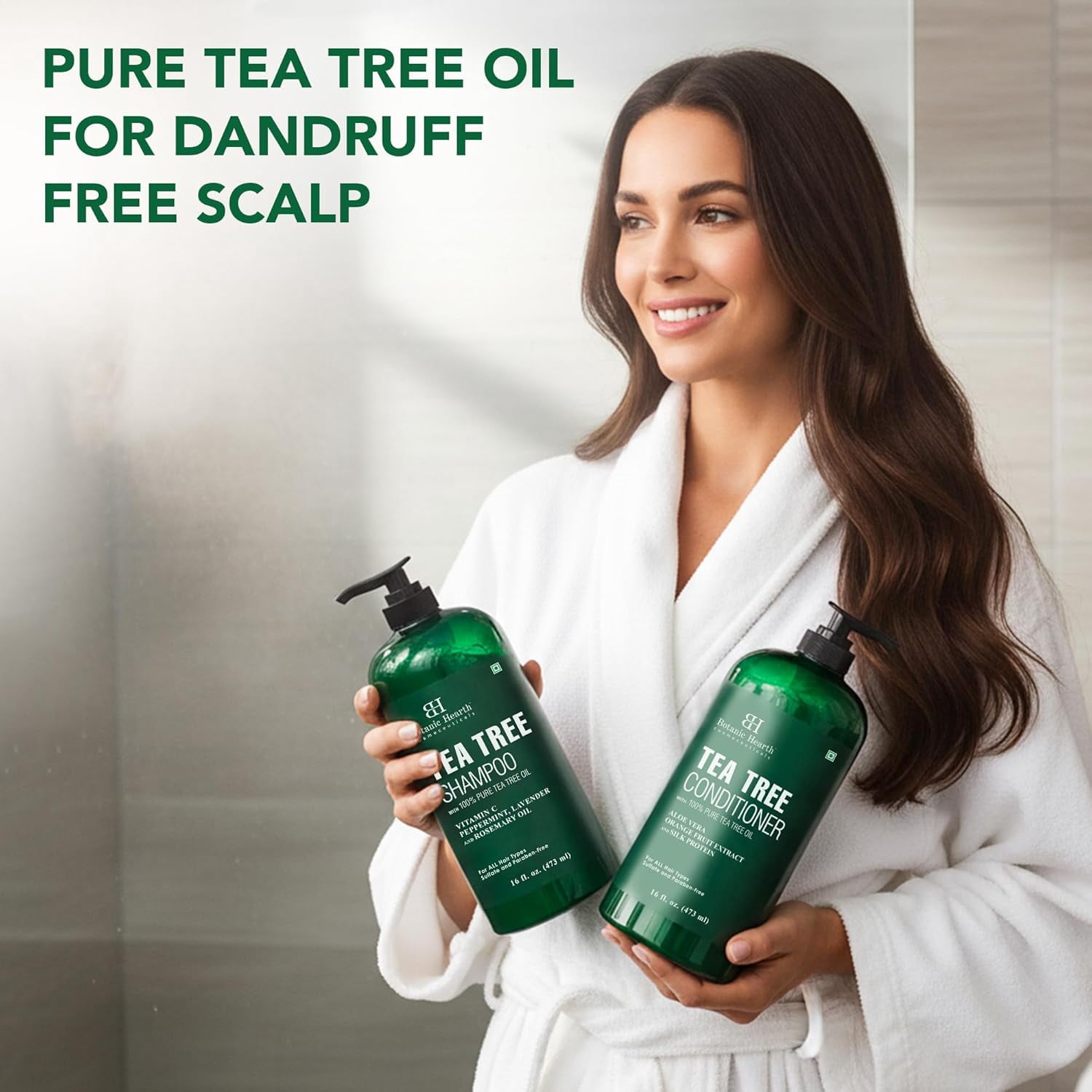Botanic Hearth Tea Tree Shampoo and Conditioner Set - with 100% Pure Tea Tree Oil, for Itchy and Dry Scalp, Sulfate Free, Paraben Free - for Men and Women - 2 bottles 16 fl oz each