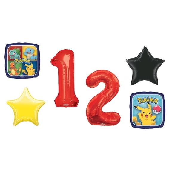 Pokemon GO Balloon Bouquet 12th Happy Birthday 6 Pieces Mylar Foil Party Supplies