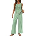 thumbnail image 2 of Women's Trousers Suit 2 Piece Sets For Women Summer Outfits Sleeveless Sets Square Neck Tops Wide Leg Crop Pants Vacation Outfits,Green Women's Trousers Suit XL, 2 of 4