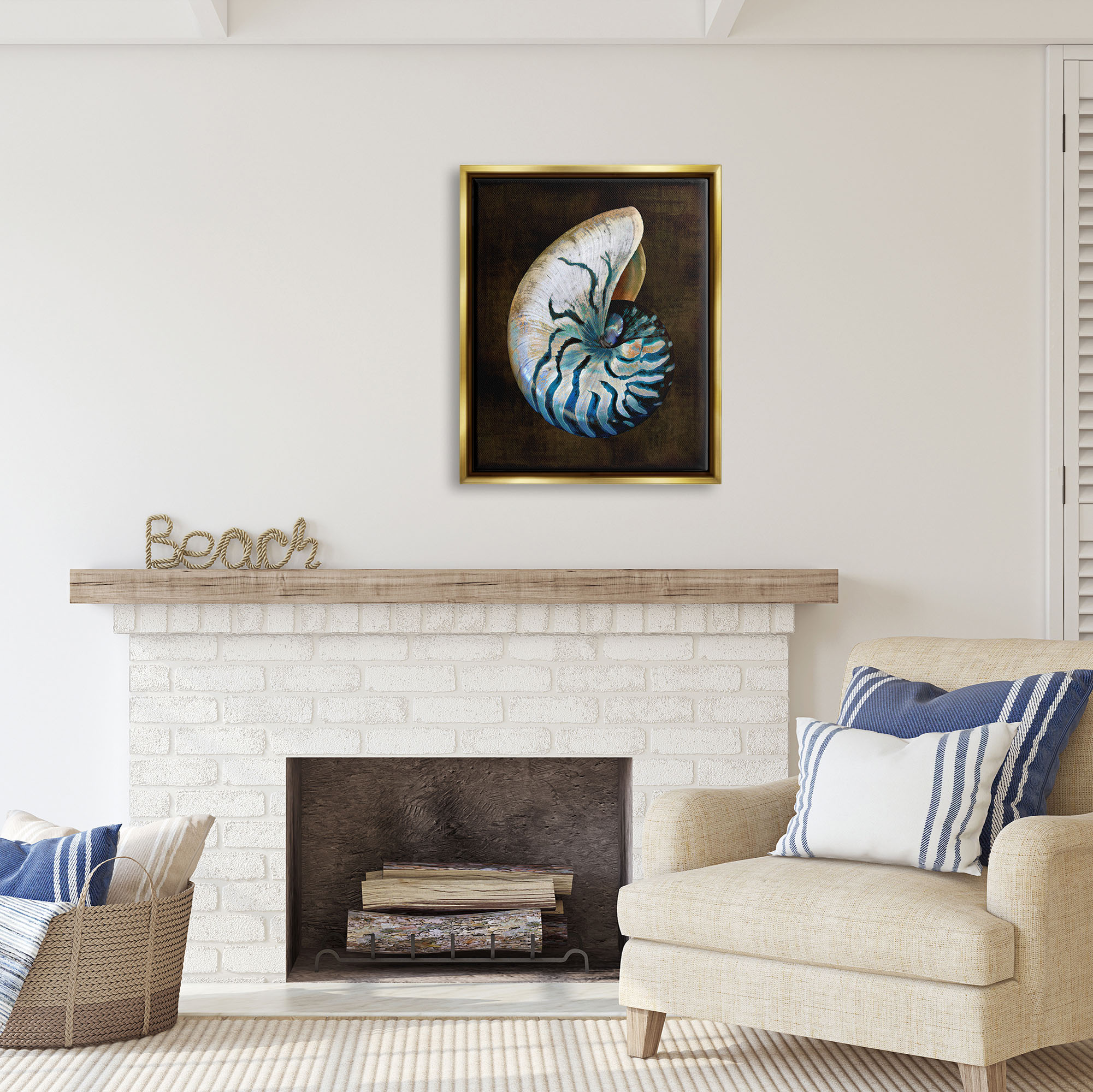 Stupell Industries Modern Marine Shell Nature Painting Gold Floater Framed Art Print Wall Art, 25 x 31