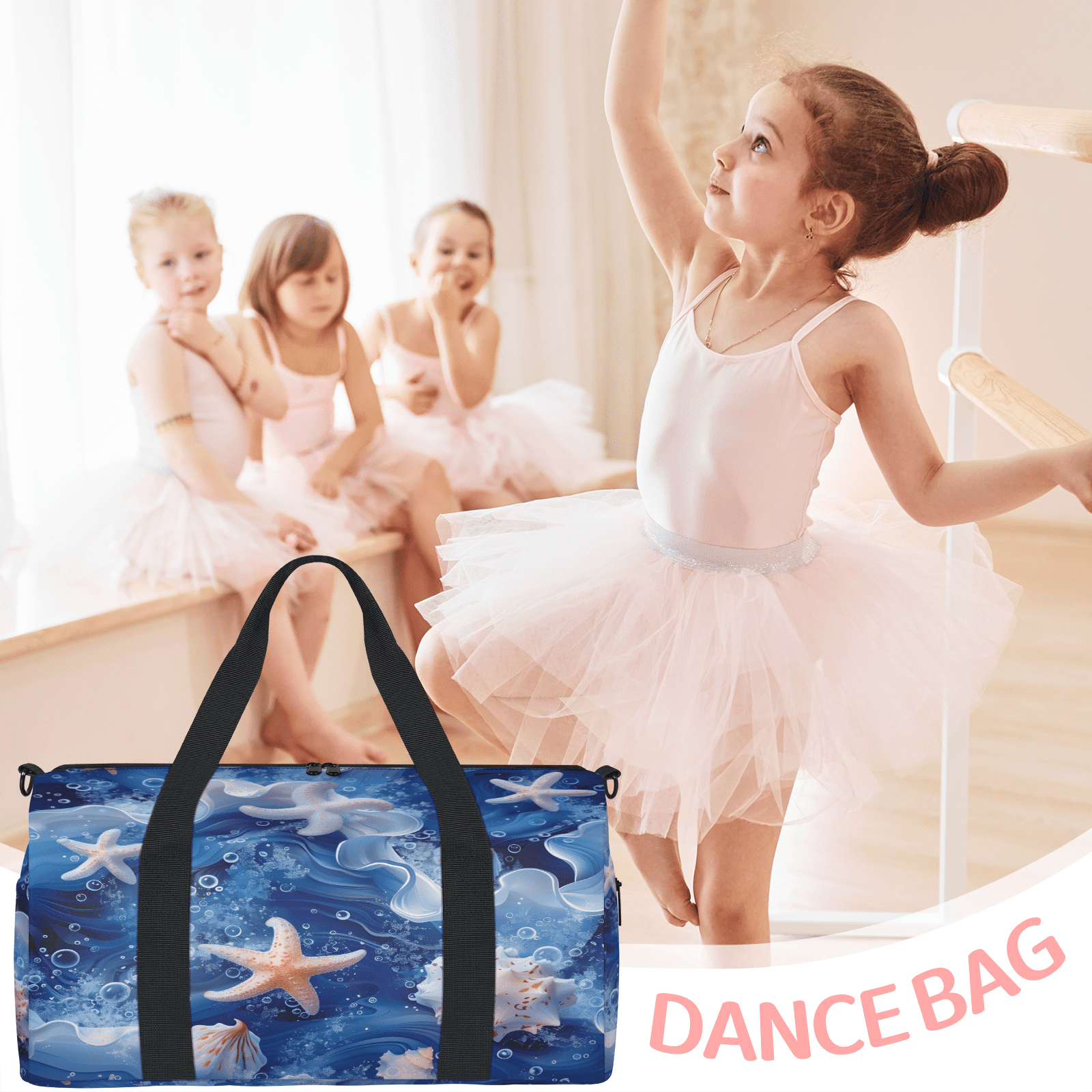 Herdesigns Beach Coastal Nautical Gym Bag for Women, Duffle Bag for Travel Sport, Shell Lightweight Waterproof Carry on Weekender Dance Yoga Workout Bags