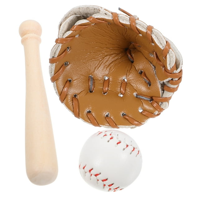 Juego de Mini guante de bate de béisbol, Kit de pelota, Mini casa, adornos deportivos en miniatura, 1 Juego