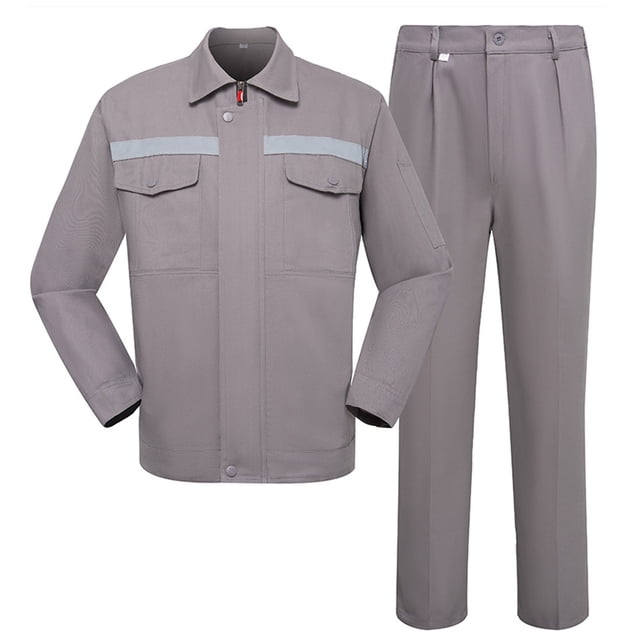 Penkiiy Unisex Work Suit With Long Sleeves Coat Jacket And Reflective Pants Color Blocking Set L Gray