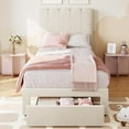 thumbnail image 3 of Garvee Twin Bed Frame with Velvet Upholstery, Storage Drawer & Headboard, Low-Profile Platform Bed for Girls, Sturdy Wooden Slats, Noise-Free, Easy Assembly, Beige, 3 of 6