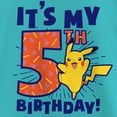 thumbnail image 2 of Girl's Pokemon Pikachu It's My 5th Birthday  Graphic Tee Tahiti Blue X Small, 2 of 4