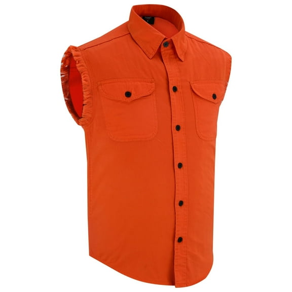 Daniel Smart Cotton Denim Sleeveless Frayed Button Down Shirts for Men with Front Chest Pockets.