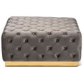 thumbnail image 2 of Verene Glam and Luxe Grey Velvet Fabric Upholstered Gold Finished Square Cocktail Ottoman, 2 of 5